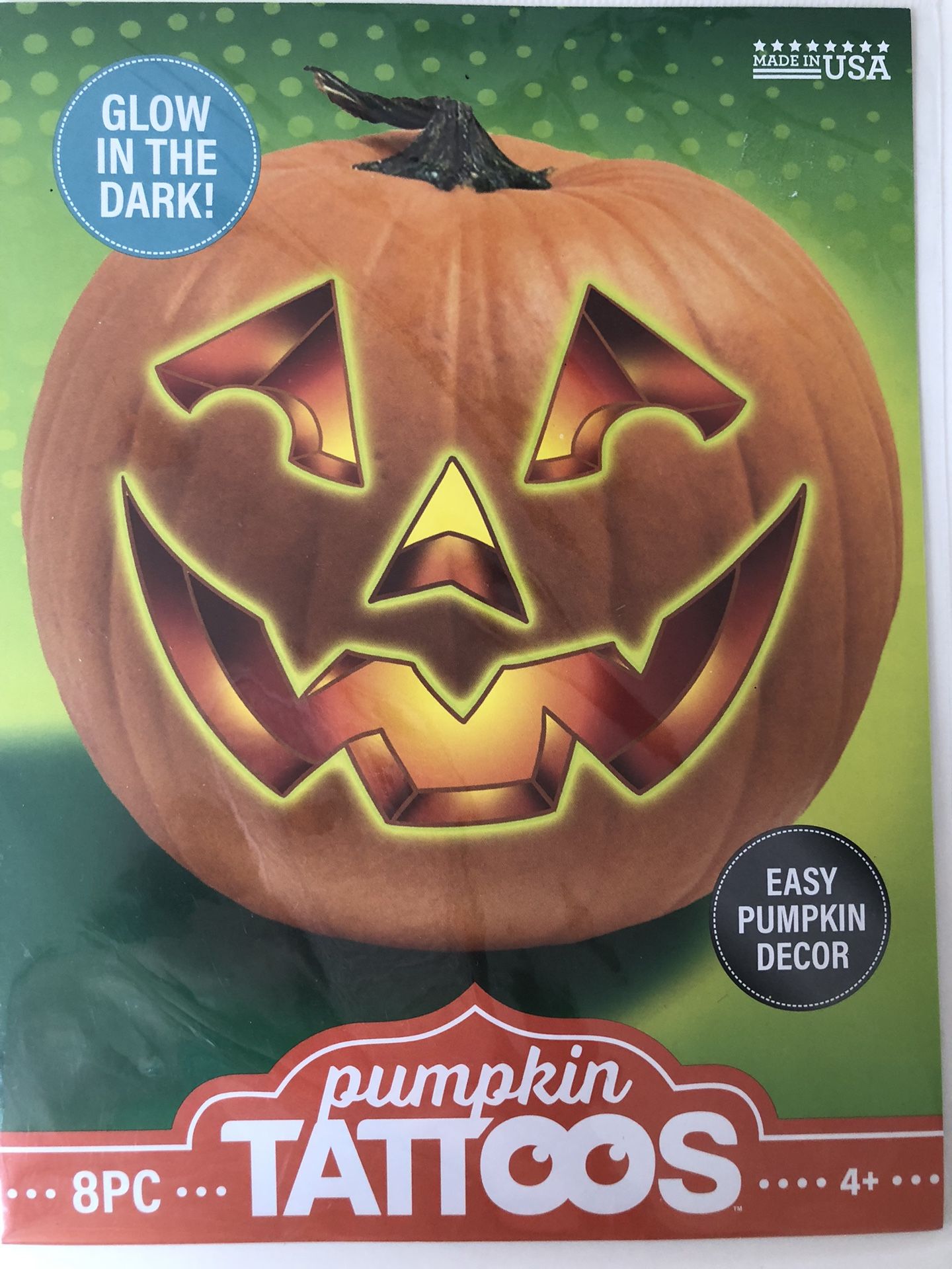 Glow in the Dark Pumpkin Tattoos - 8 total pieces of pumpkin Tattoos