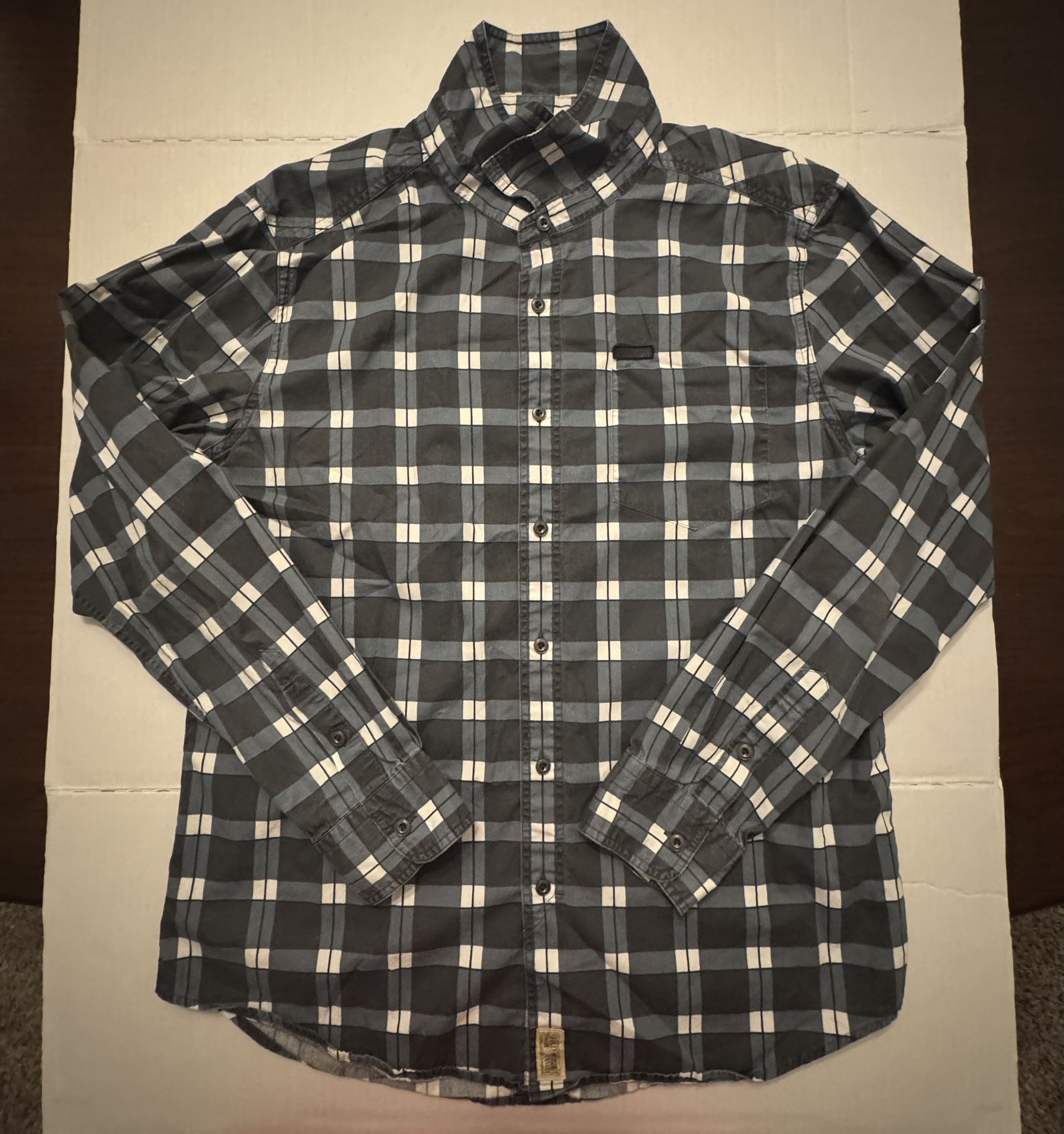 Pre Owned Harley Davidson Black Label Plaid Gray Black Button Shirt Men Size Large