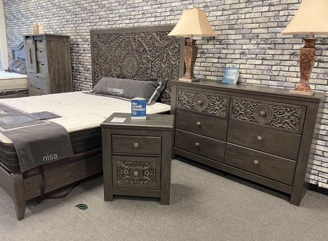 Paxberry Black Panel Bedroom Set🛏️4 Piece Price !!!(QB/D/M/N)💒
