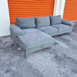 Gray Velvet Sectional Sofa Couch 🚛 SAME DAY DELIVERY!