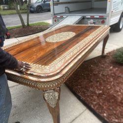 Handcrafted Indian Wood Dining Table with Intricate Shell Inlay
