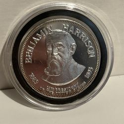 23rd President Benjamin Harrison Franklin Mint 925 Silver Proof Medal Round 3016