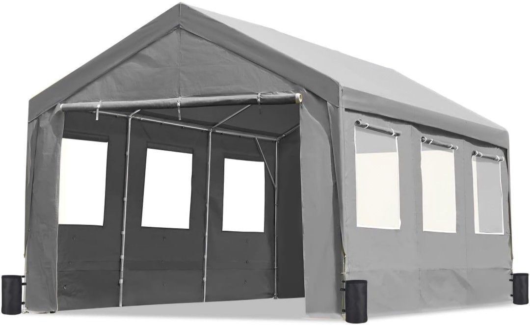 ADVANCE OUTDOOR 12x20 ft Canopy Garage Heavy Duty Carport Car Boat Shelter Party Tent, Adjustable Peak Height from 9.5ft to 11ft, w/Removable Windows