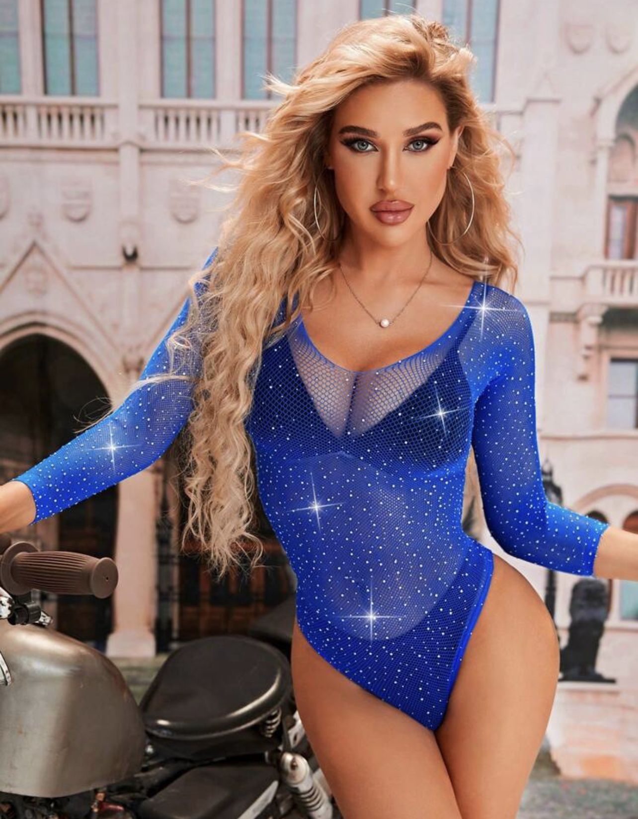 SEXY Rhinestone Fishnet Teddy Bodysuit Without Liner *NEW*