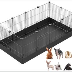  DIY Small Animal Playpen, Pet Playpen with Door and Waterproof Mat, Rabbit Guinea Pig Cages, Puppy Kitten Playpen | Indoor & Outdoor Portable Metal W