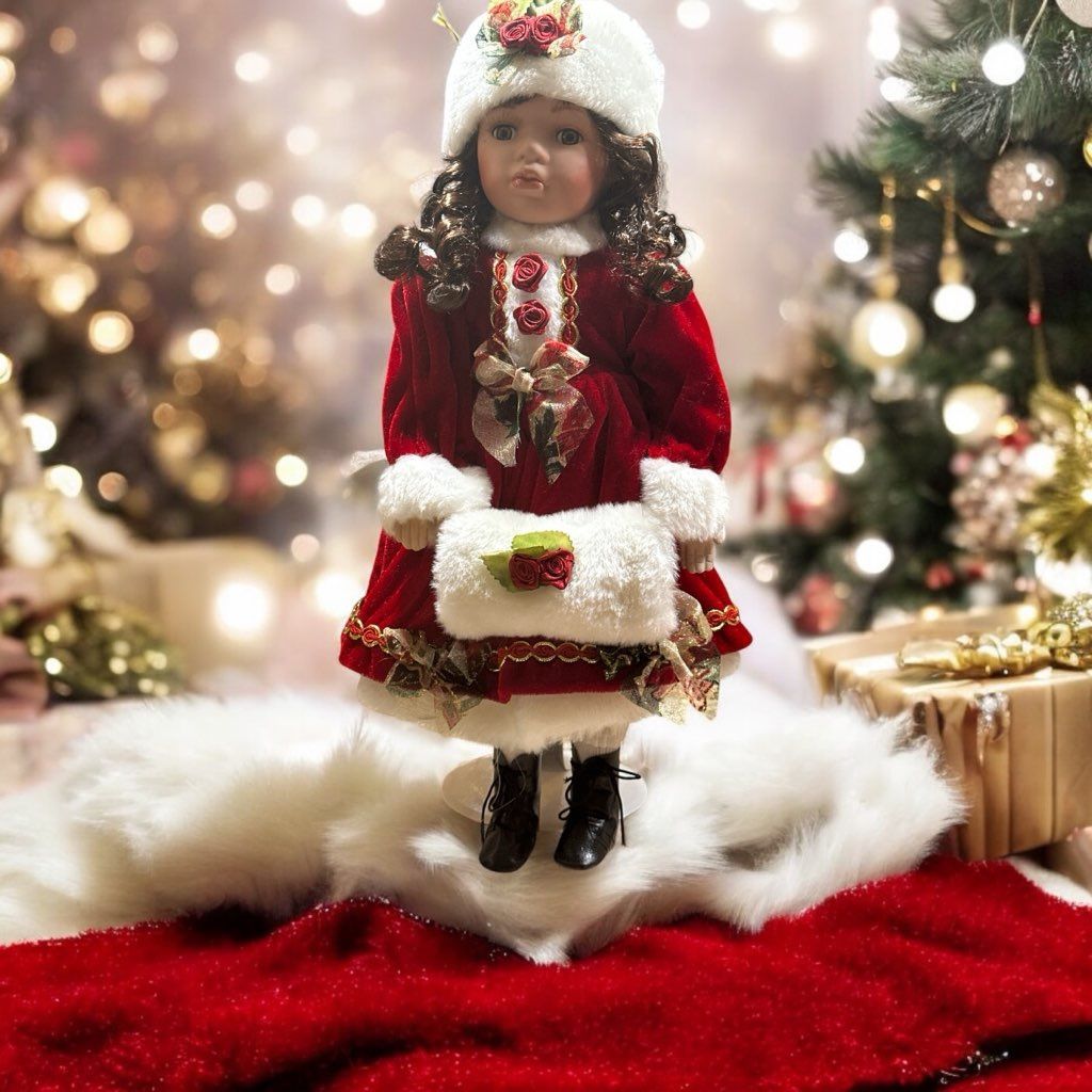 Happy Holiday Red Velvet Christmas Porcelain Doll