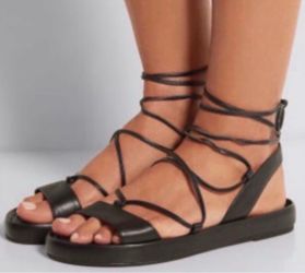 DVF Diane Von Furstenberg 'Susie' Black Leather Wrap Gladiator Sandals Size 9