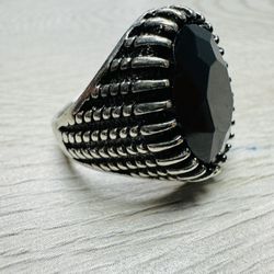 Vintage Silver Ring Black Onyx with Ornate Detailing