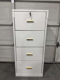 ⨠White 4-Drawer Storage Cabinet with Gold Handles ā Lockable āØ