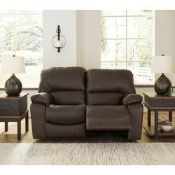 Brown Leather Reclining Loveseat