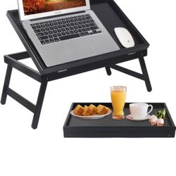 Bed Tray Table Food Tray With Folding Legs For Laptops (Black)