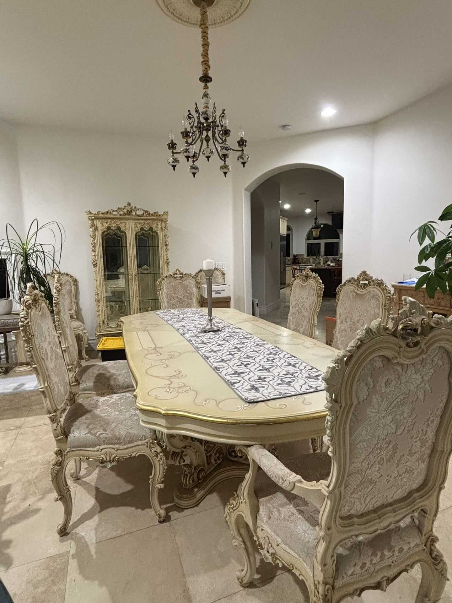 Antique Formal dining Table With Chairs and Armoire
