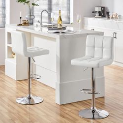 Single Bar Stool, PU Leather Adjustable Swivel Barstools, Armless Hydraulic Kitchen Counter Bar Stool, Kitchen Island Chairs, White