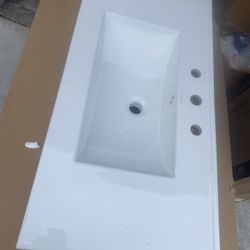 36 in. W x 5.5 in. D Ceramic Vanity Top in Glossy White 3-Holes