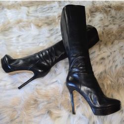 Nine West Fullblast 5 Inch Heel Black Leather Boots