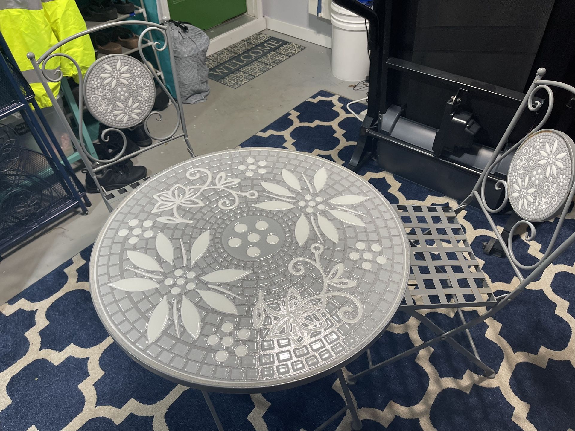 small patio table and two chairs foldong