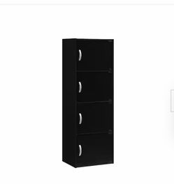 Brand New 47.4 in. Tall Black Wood Particle Board 4-shelf Standard Bookcase with Doors