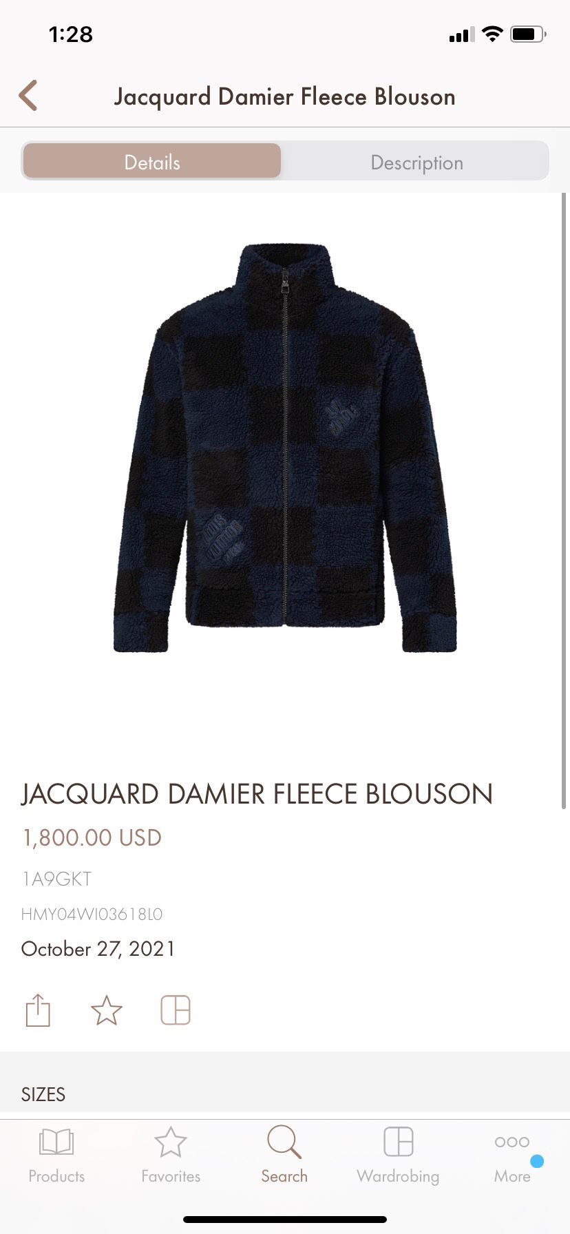 Louis Vuitton X Nigo Jacquared Damier Fleece Blouson Dark Ocean