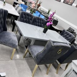 Modern Dining Set 🩶✨ Grey & Gold 