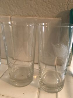 Multiple Vintage etched glasses. $3each!