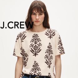 🌞(NEW) (1 AVAILABLE) WOMEN’S J.CREW BROKEN-IN JERSEY T-SHIRT IN BLOOMING BLOCK PRINT - SIZE: MEDIUM🌞