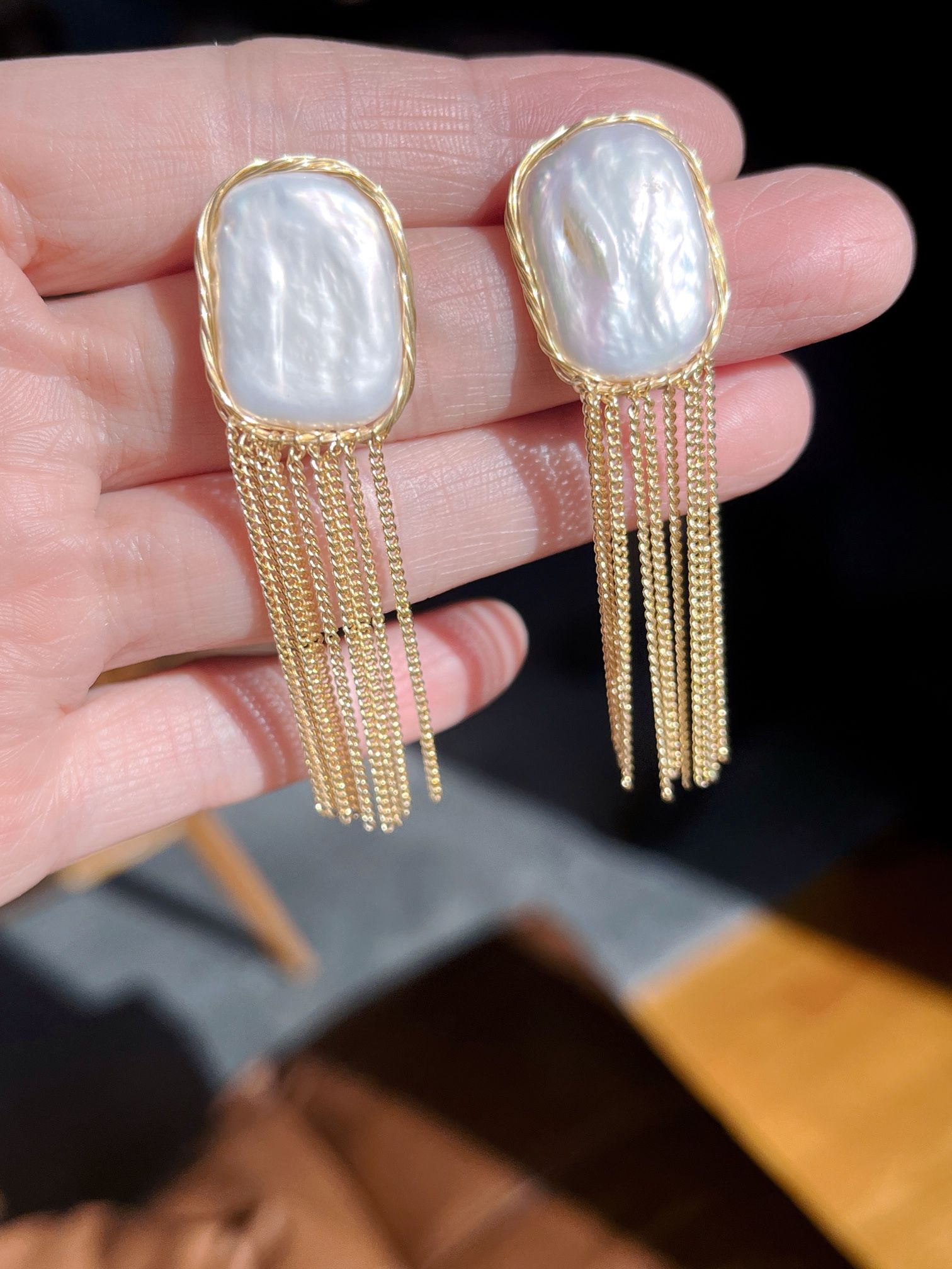 Natural White Baroque Tassel Earrings – 18K Gold Filled Silver