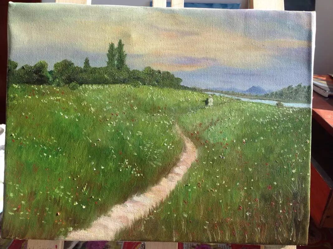  “Hand-painted landscape oil painting.”