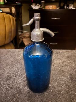 Vintage Blue Glass Soda Siphon Bottle