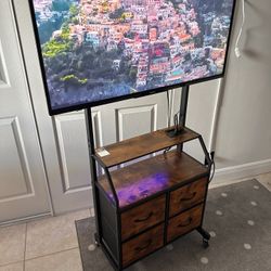 Rolling TV Stand with Mount & 4 Fabric Drawers - TV Stand with Wheels for 32-75" TV, Entertainment Center & Console Table for Living Room or Bedroom, 