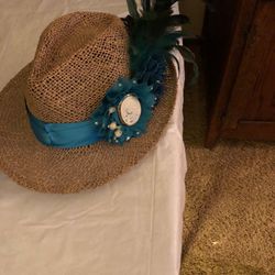 Turquoise accented straw hat
