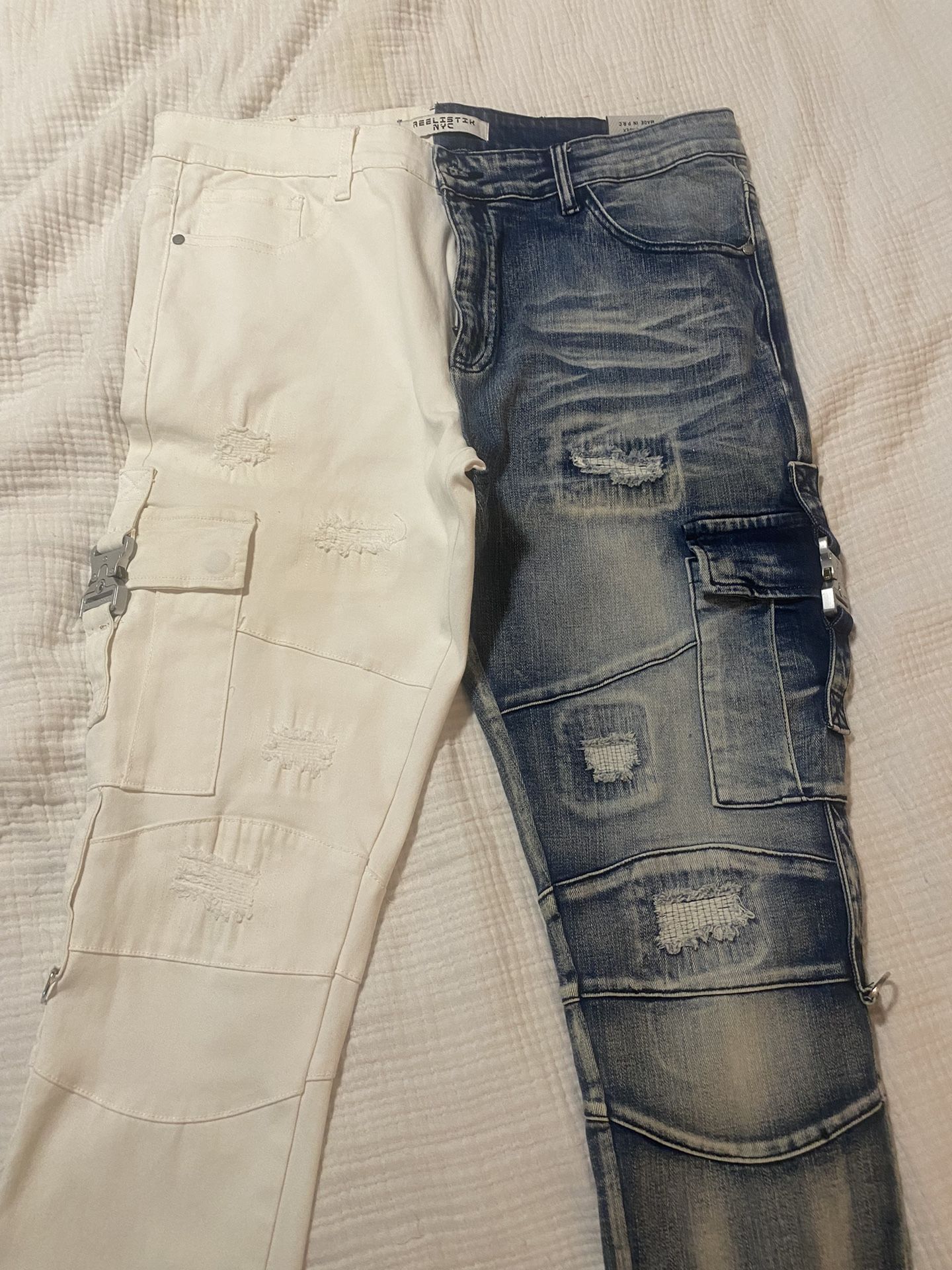 NEW REELISTIK men's split camo denim jean in blue/white 38