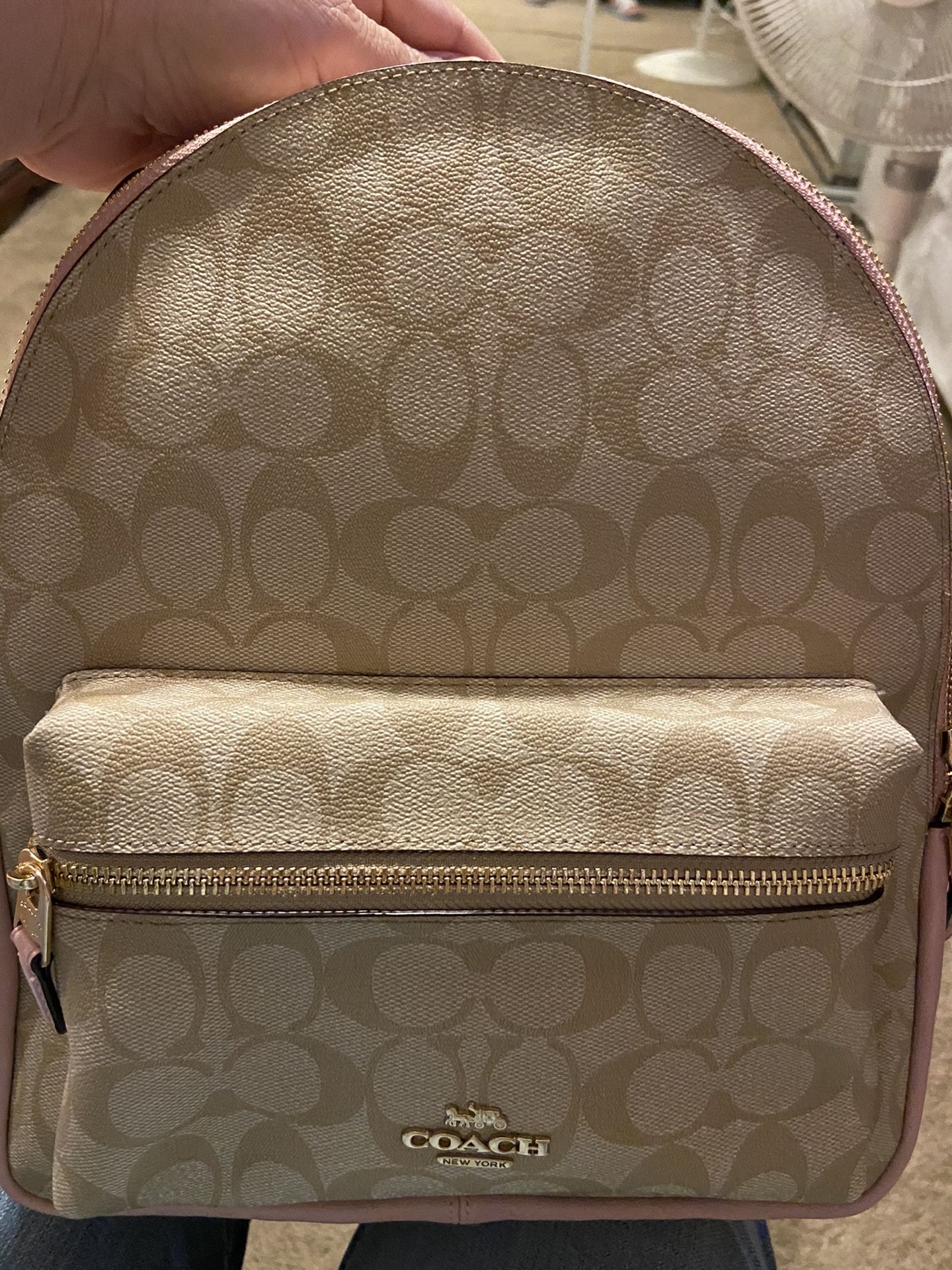 brand new Coach Charlie Backpack in pink/canvas color