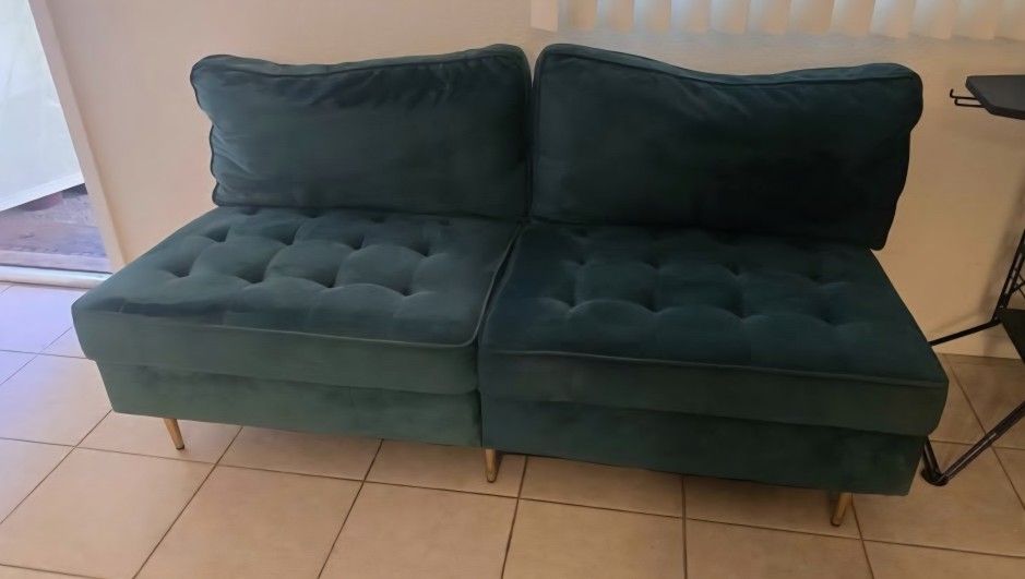 Dark Green Velvet Couch