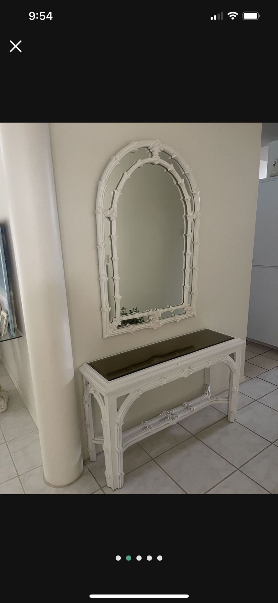 Hollywood Regency 2Pc Tropical Console Table And Mirr