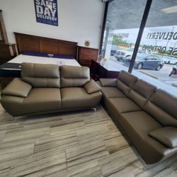 LEATHER GEL SOFA AND LOVESEAT SET!!!🔥JUST $1 GETS IT DELIVERED TONIGHT!!!🚚 101 DAYS TO PAY WITH NO INTEREST!!!