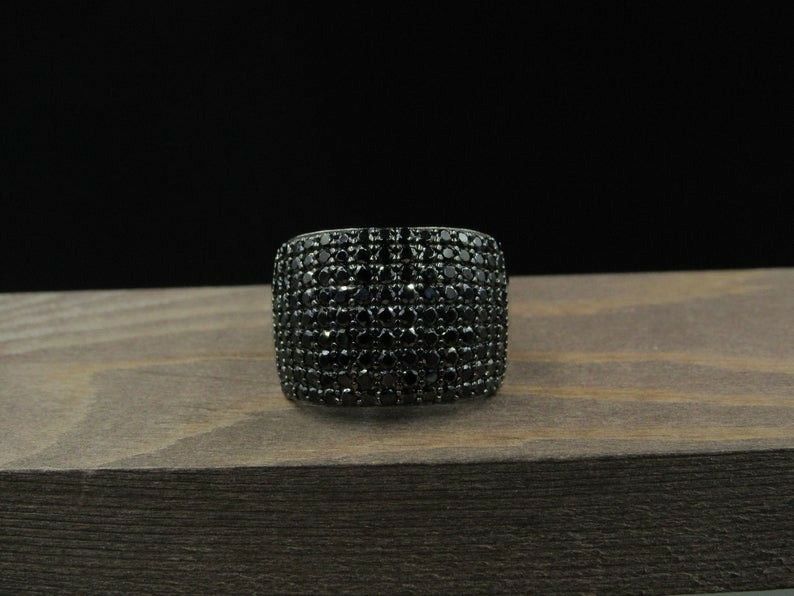 Size 12.25 Sterling Silver Black Garnet Pavement Band Ring Vintage Statement Engagement Wedding Promise Anniversary Cocktail Friendship