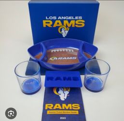2023 Los Angeles Rams Season Ticket Holder Gift Box Chip Bowl, Ice Tray, Glasses