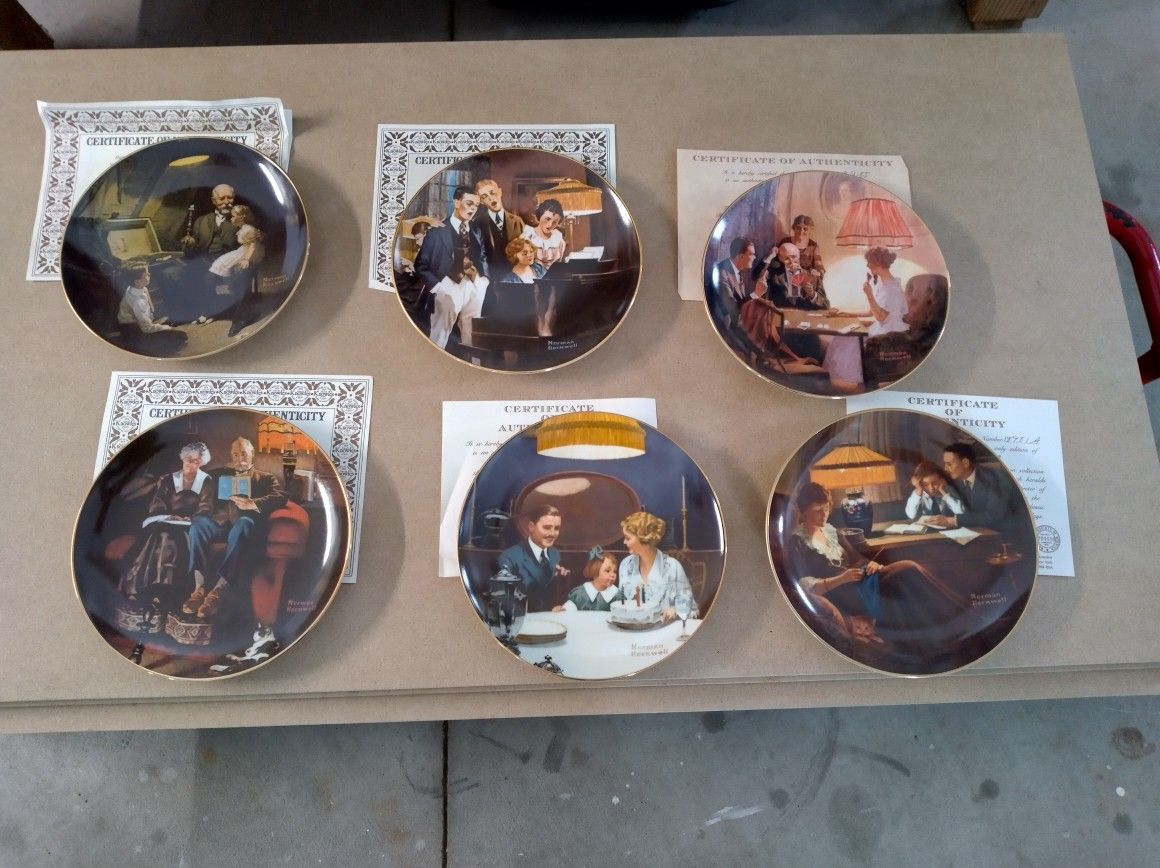 Set Of 6 Bradford Exchange Norman Rockwell Plates