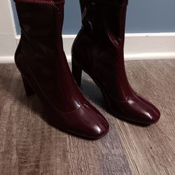 Burgandy Patent Block Heel Boots *NEW* 8.5