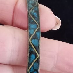 Vtg.Brass& Inlaid TURQUOISE BANGLE BRACELET