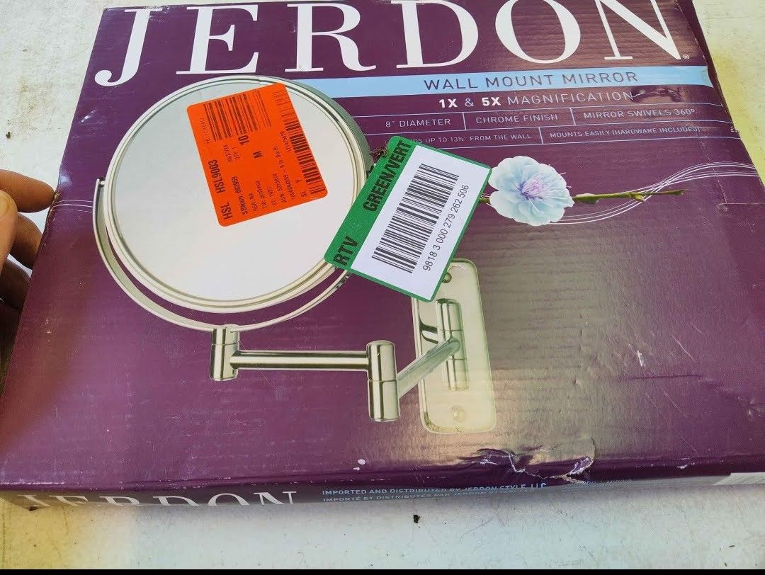 Jerdon 5x Magnifying 8" Round Wall Mount Make Up Mirror In Chrome