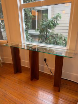 Glass Top Console Table with Wood Legs