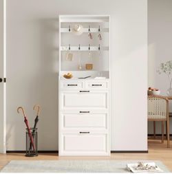 White Hall Tree with Shoe Storage Cabinet and Coat Hooks NEW IN BOX 📦