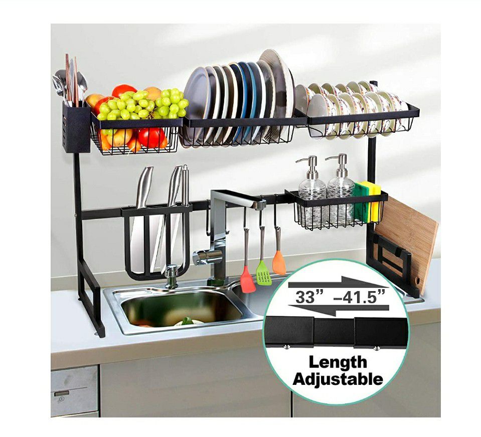 Dish Drying Rack Over Sink, Length Adjustable 33 to 41 inches NEW ½ PRICE