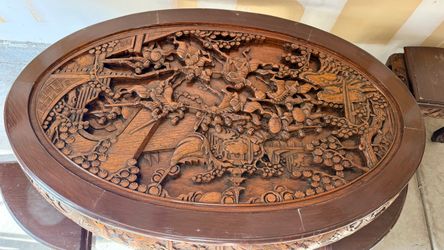 Chinese Hand-Carved Wooden Oval Table