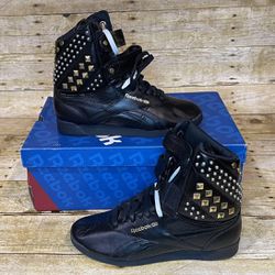 Reebok Freestyle Hi Alicia Keys Women's 7.5 Black Shoes Sneakers Studded w/ Box