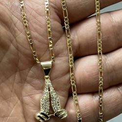 14k premium gold plated pave setting cz Praying Hands pendant and necklace 💫💫💫💫