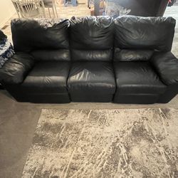 Black Leather Sofa 3-Seater Recliner Contemporary Plush Durable Living Room