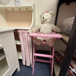 White and pink wood Pottery Barn Kids Kitchen Set