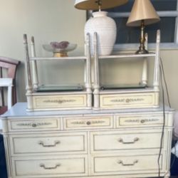 Long Dresser With Mirror And 2 Night Stands 